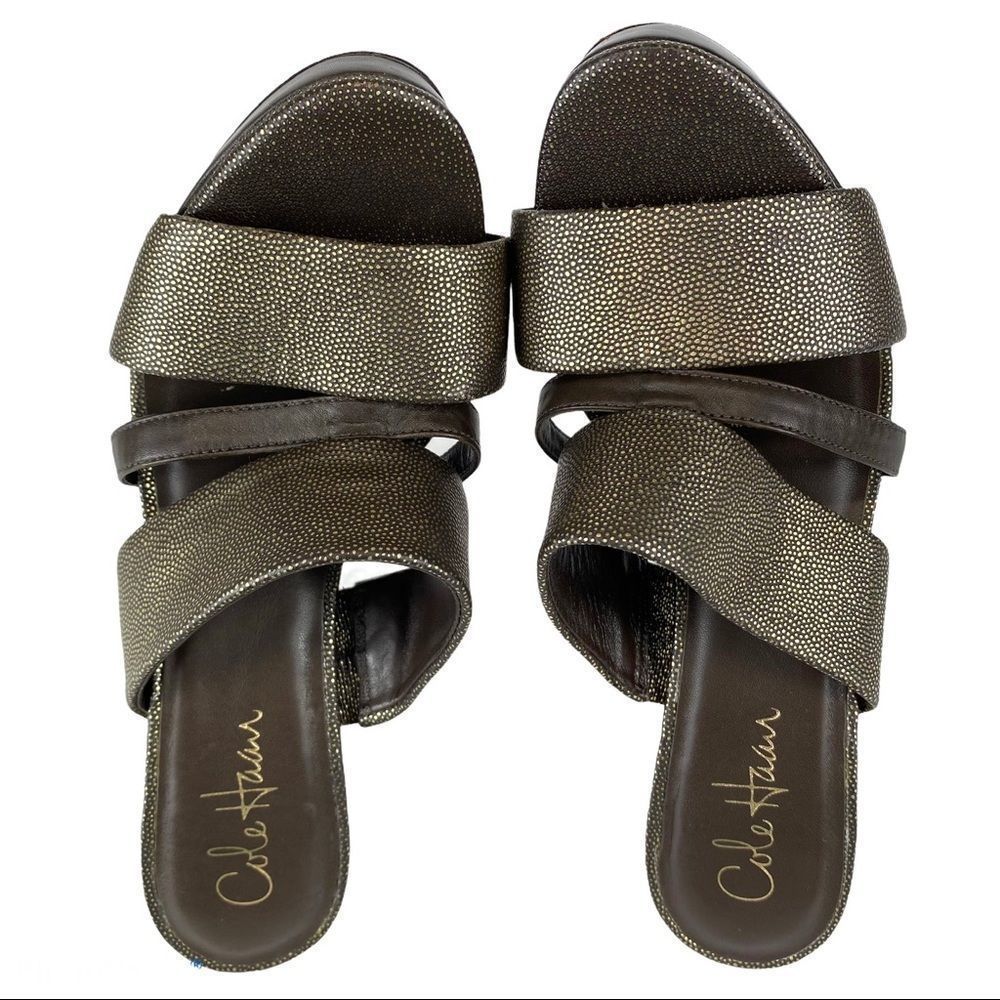 COLE HAAN / NIKE AIR Gold Leather Slide Sandals -7 - Picture 15 of 15